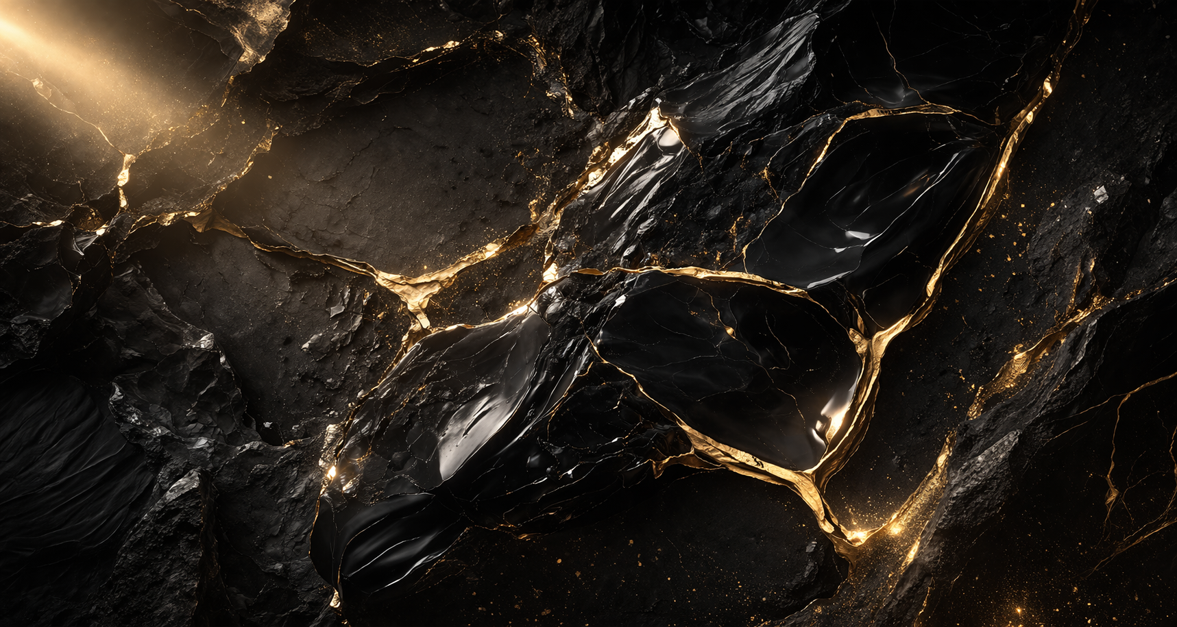 Textura de obsidiana negra com veios dourados